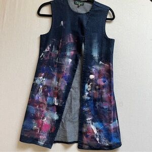 Macadamia Maria Creativa Hand Painted Denim Long Vest Duster Small